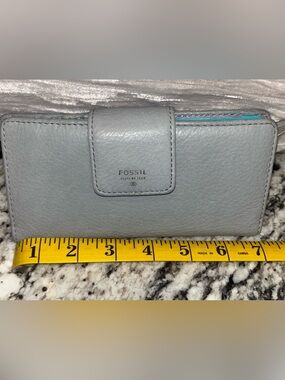 Fossil Gray Leather Snap Wallet .
